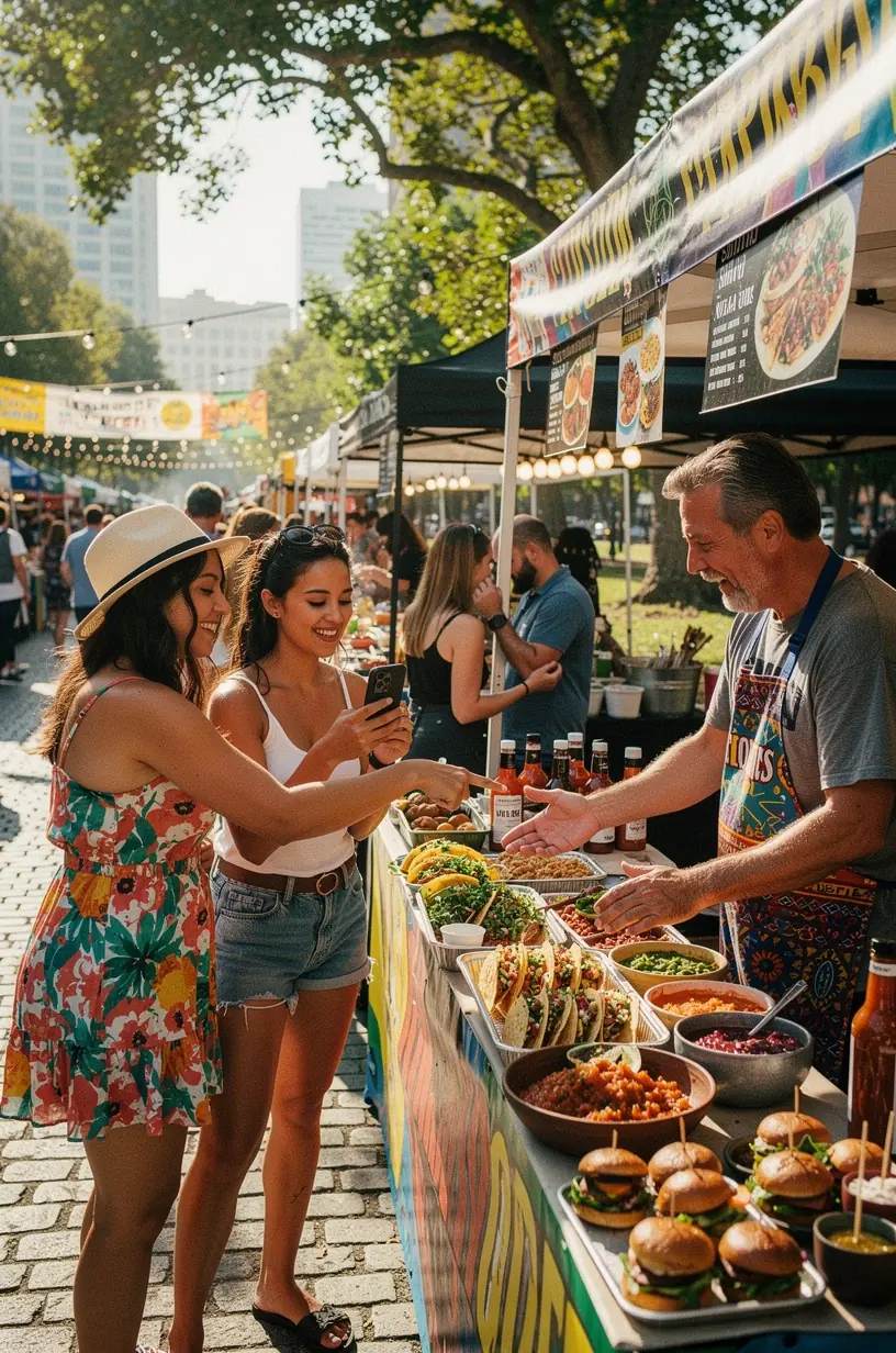 Интерьер уютного кафе с посетителями, наслаждающимися дегустацией блюд по пропускам на гастрономическом маршруте.